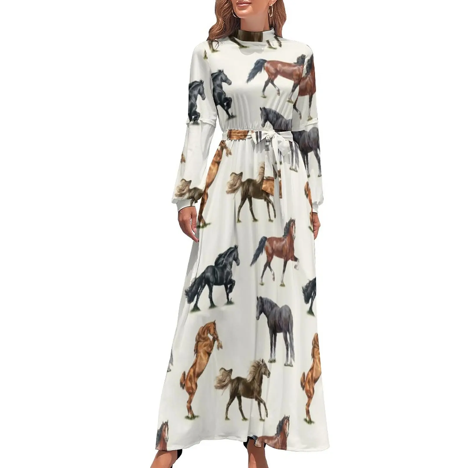 

Horse Pack Dress Cool Horses Love Modern Maxi Dress Streetwear Bohemia Long Dresses High Waist Pattern Vestidos