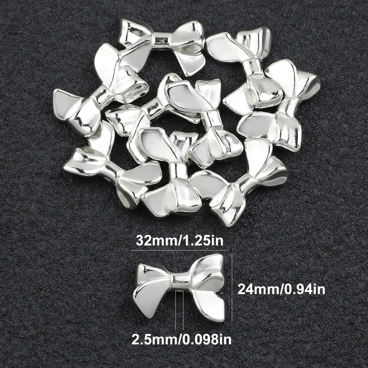 10-20pcs/Lot Silver Color Bow-Tie Shape Acrylic Loose Beads For Jewelry Making DIY Necklace Accessories Pendant 32x24mm