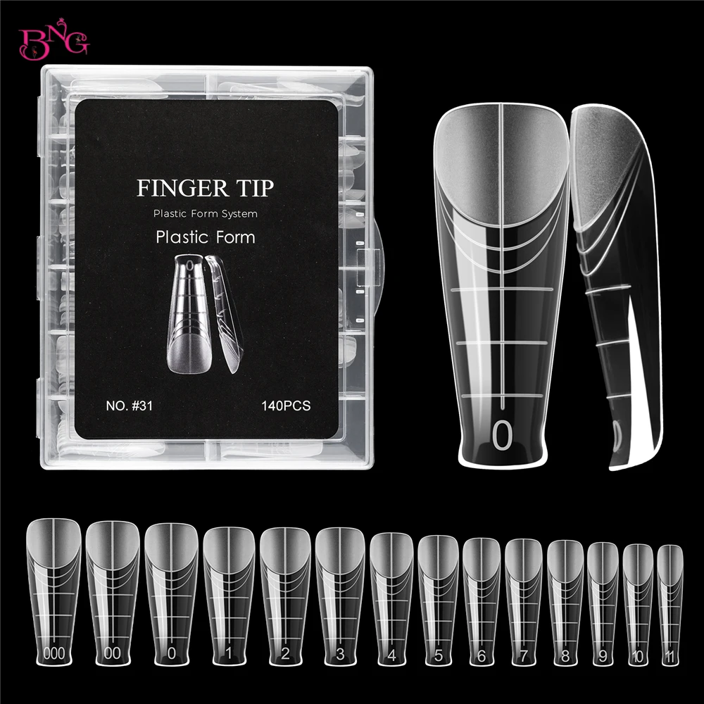 BNG 140 pezzi di gel per estensione poli, forme doppie per unghie, stampi per unghie riutilizzabili per estensione del costruttore, forme superiori di 14 dimensioni per il design di nail art