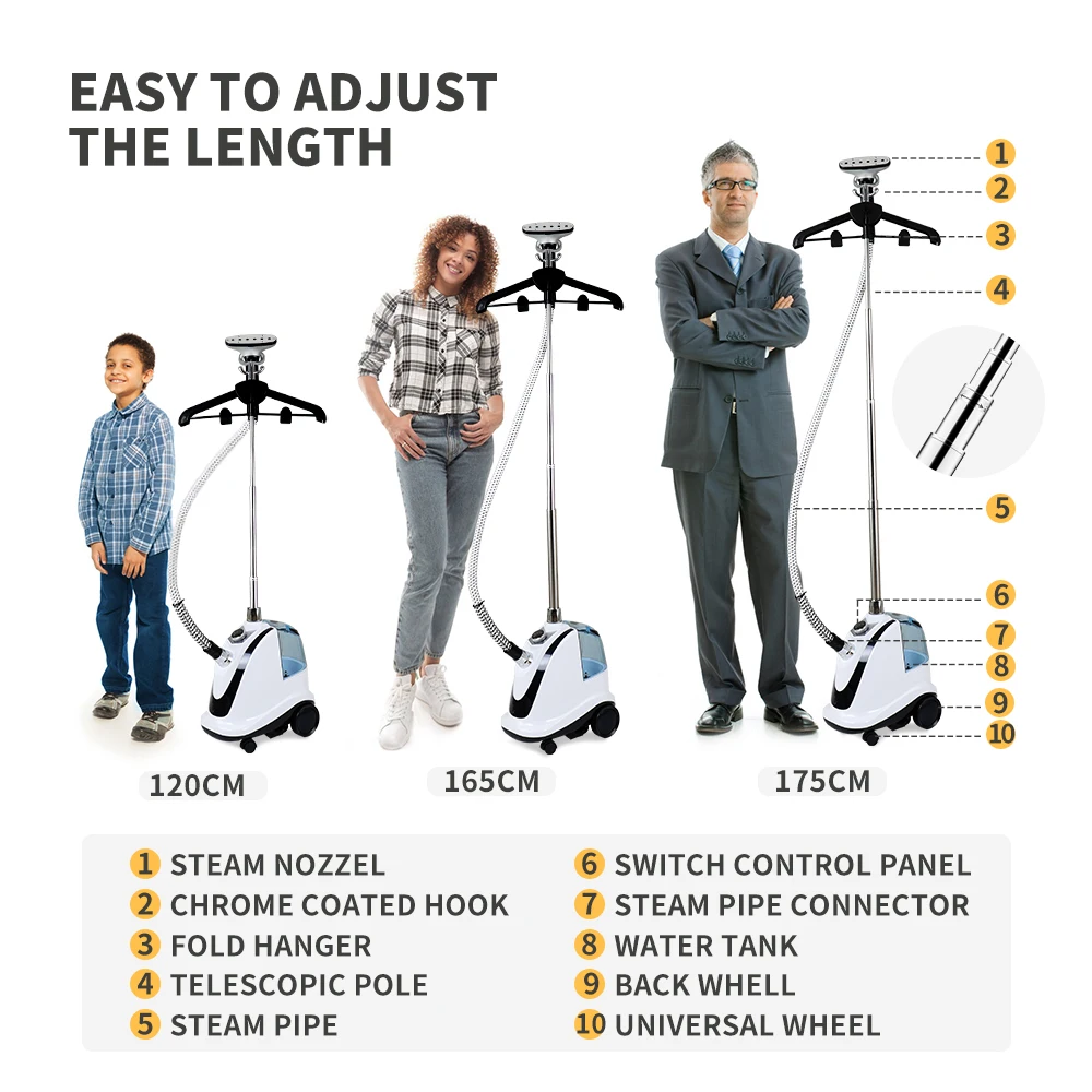 Ferro da stiro verticale a vapore per indumenti Vendita calda di alta qualità portatile con grande serbatoio dell'acqua Famiglia commerciale per tende per vestiti 2200W