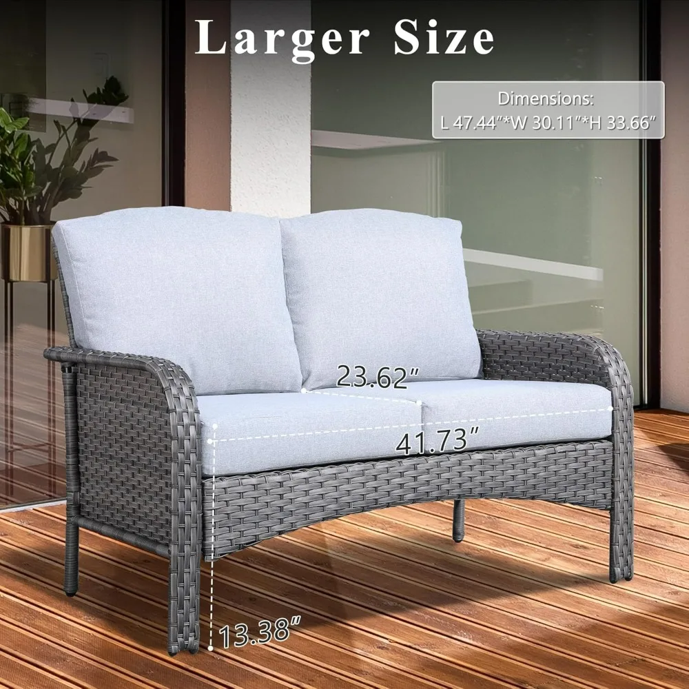 4-Piece Wicker Patio Furniture Set, All-Weather Rattan Conversation Bistro Loveseat Chair and Table Set for Balcony and Deck