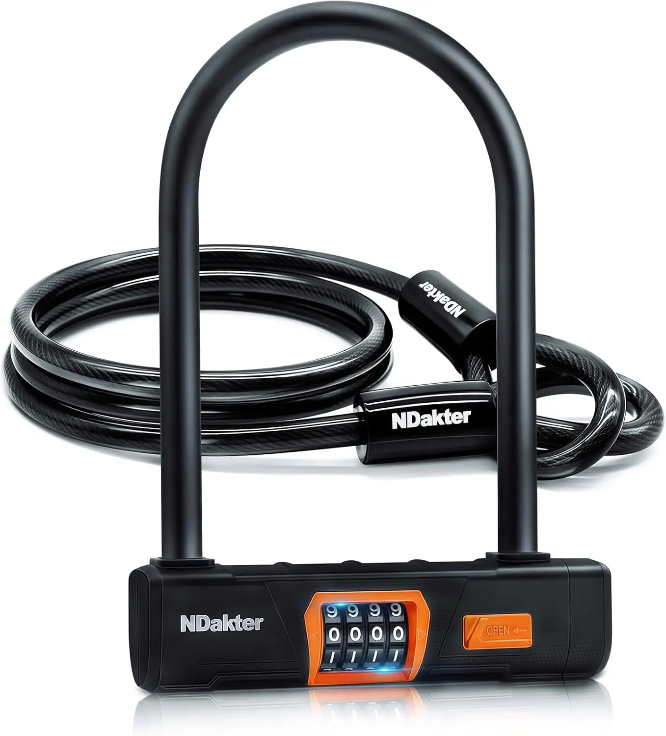 

Heavy Duty Bike Lock Anti Theft, 4-Digit Combo U Lock for Electric Bike, with 5ft Steel Cable, Large U Shaped Security Lock for