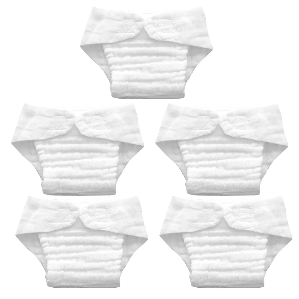 

5Pcs Reusable Cotton Nappy Pads Washable Soft Thick Absorbent Baby Diaper Inserts White for Newborn Toddler Cloth Diapers Daily