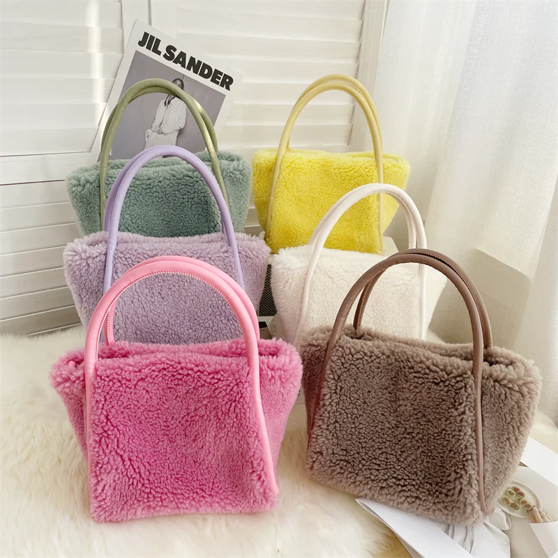 

Autumn Winter New Wool Handbag Hair Bag Cross Body Bag Plush Bag Bucket Bag Large Capacity Basket