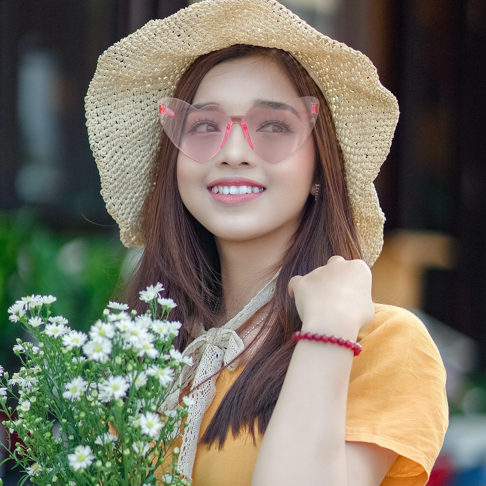 

Heart Shaped Sunglasses C22 Pink Transparent PC Lightweight Funny Party Accessories Color Rimless Women Photo Props
