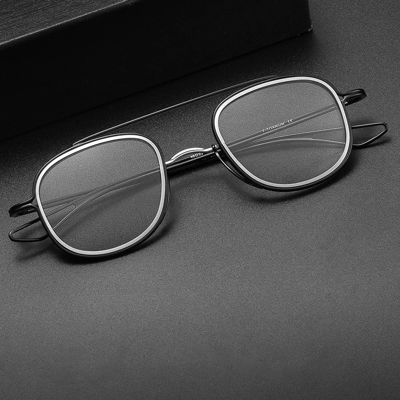 2024 High Quality Pure Titanium Double Beam Men Full Square Frame Retro Glasses Alloy Frame Retro Frame Optical  Glasses