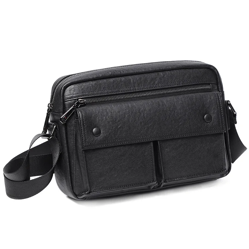 Men's crossbody genuine leather messenger bag, casual top layer cowhide large-capacity single-shoulder bag