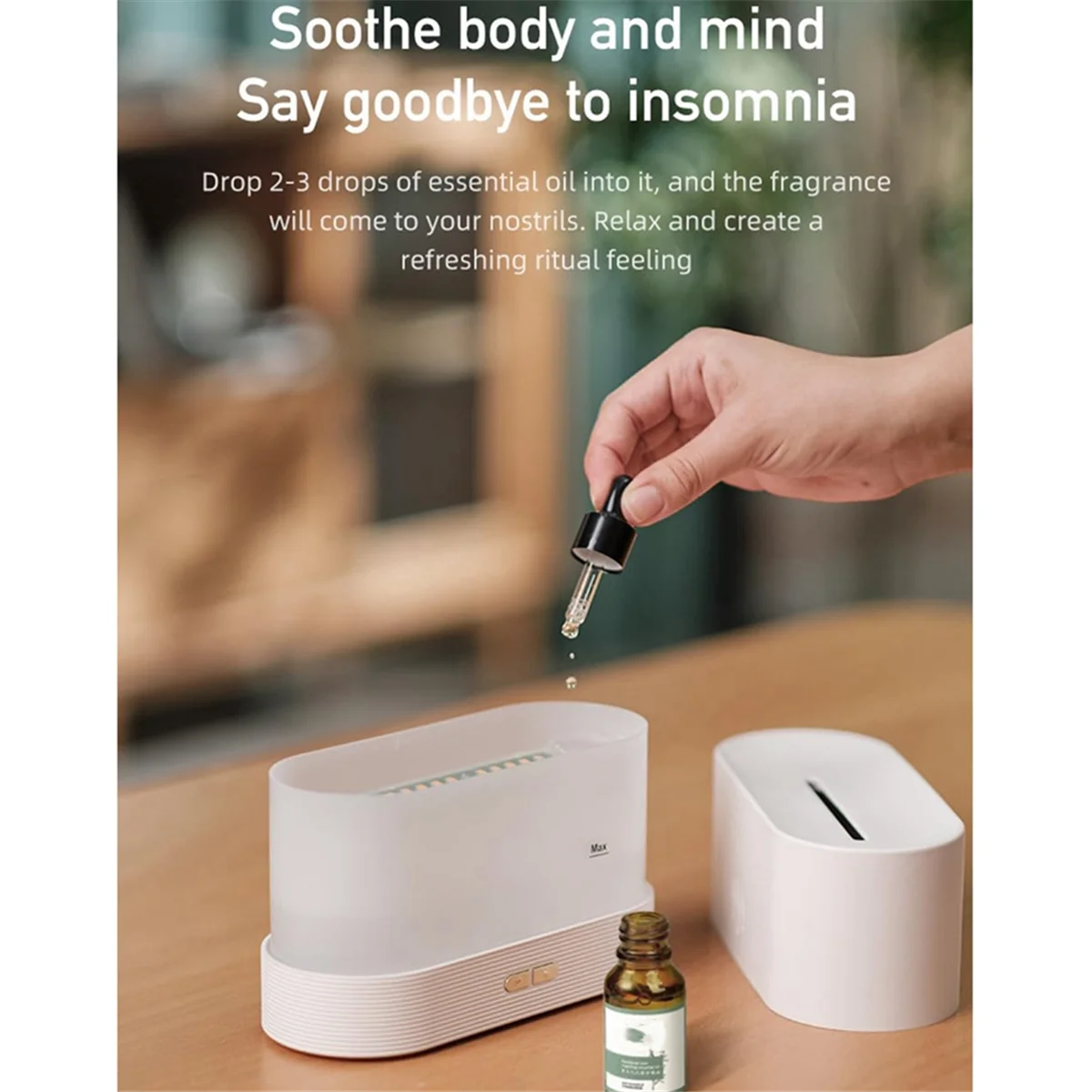 Difusor de óleo essencial umidificador, umidificador com difusor de umidificador de luz de chama de 7 cores