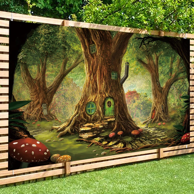 Enchanted Forest Treehouse ฉากหลังสําหรับสาวตกแต่งผีเสื้อ Fairy Tale Tree House พื้นหลังการถ่ายภาพ