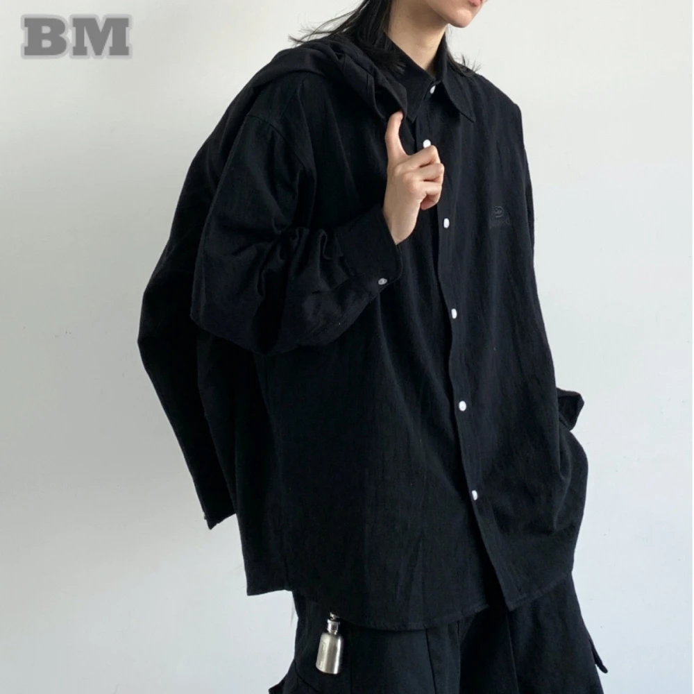 

Korean Fashion Black Shirt Men WomenSpring Fall Preppy Streetwear Trendy Lightweight Coat Minimalist Casual Top Unisex Basic
