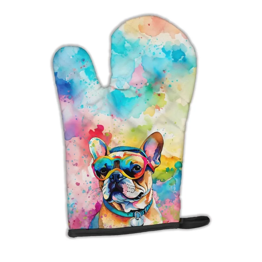 

French Bulldog Hippie Dawg Oven Mitt Heat Resistant Thick Oven Mitt for Hot Pans and Oven Kitchen Mitt Protect Hands Cooking Ba