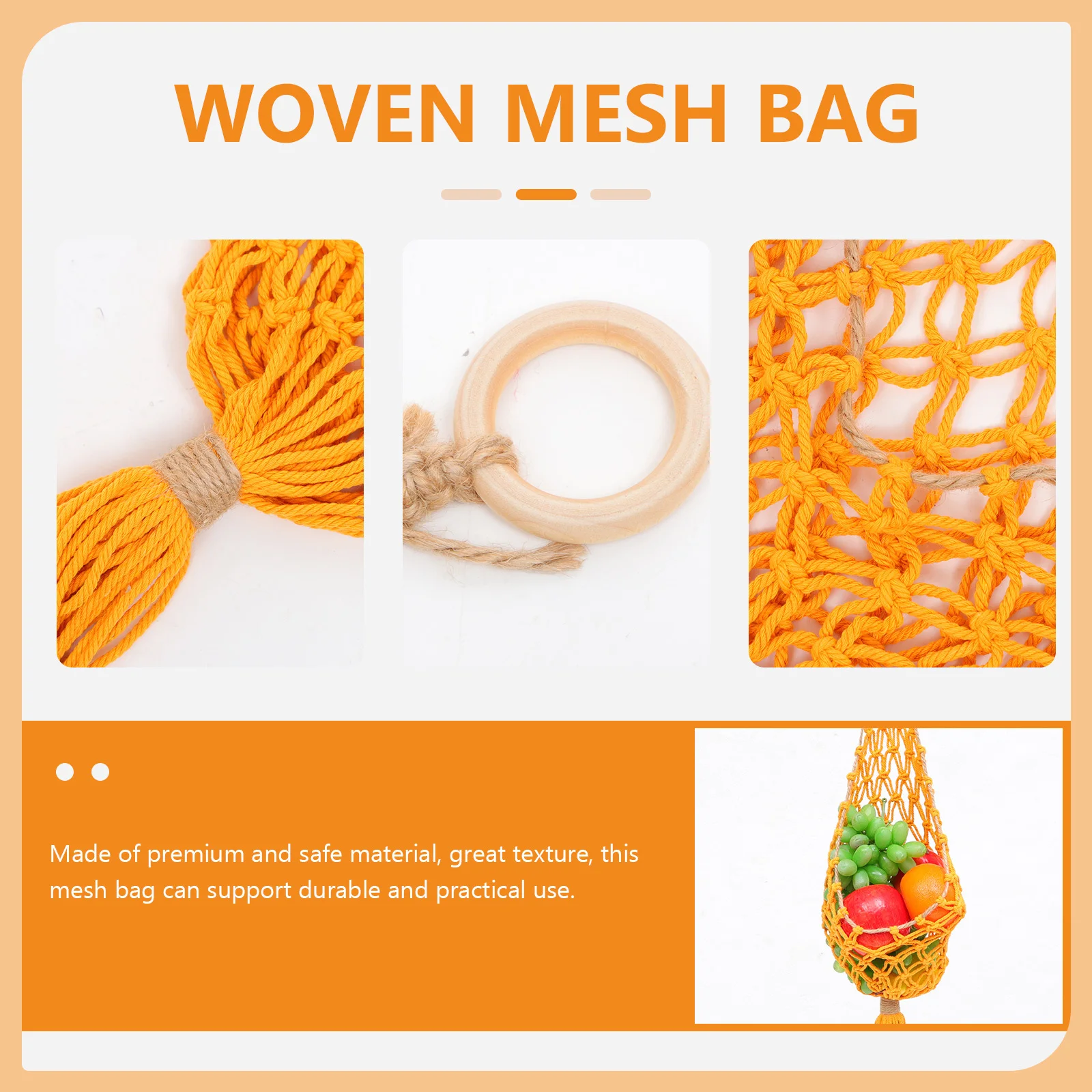 

Macrame Fruit Basket Hanging Mesh Bag for Vegetables Potatoes Onions Garlic Breathable Storage Prevents Bruising Dark Spots