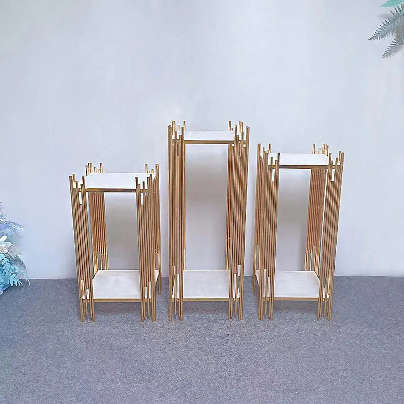 

New Personalized Square Golden Cake Table 3 pcs Dessert Table Cake Pedestal Cake Plinth