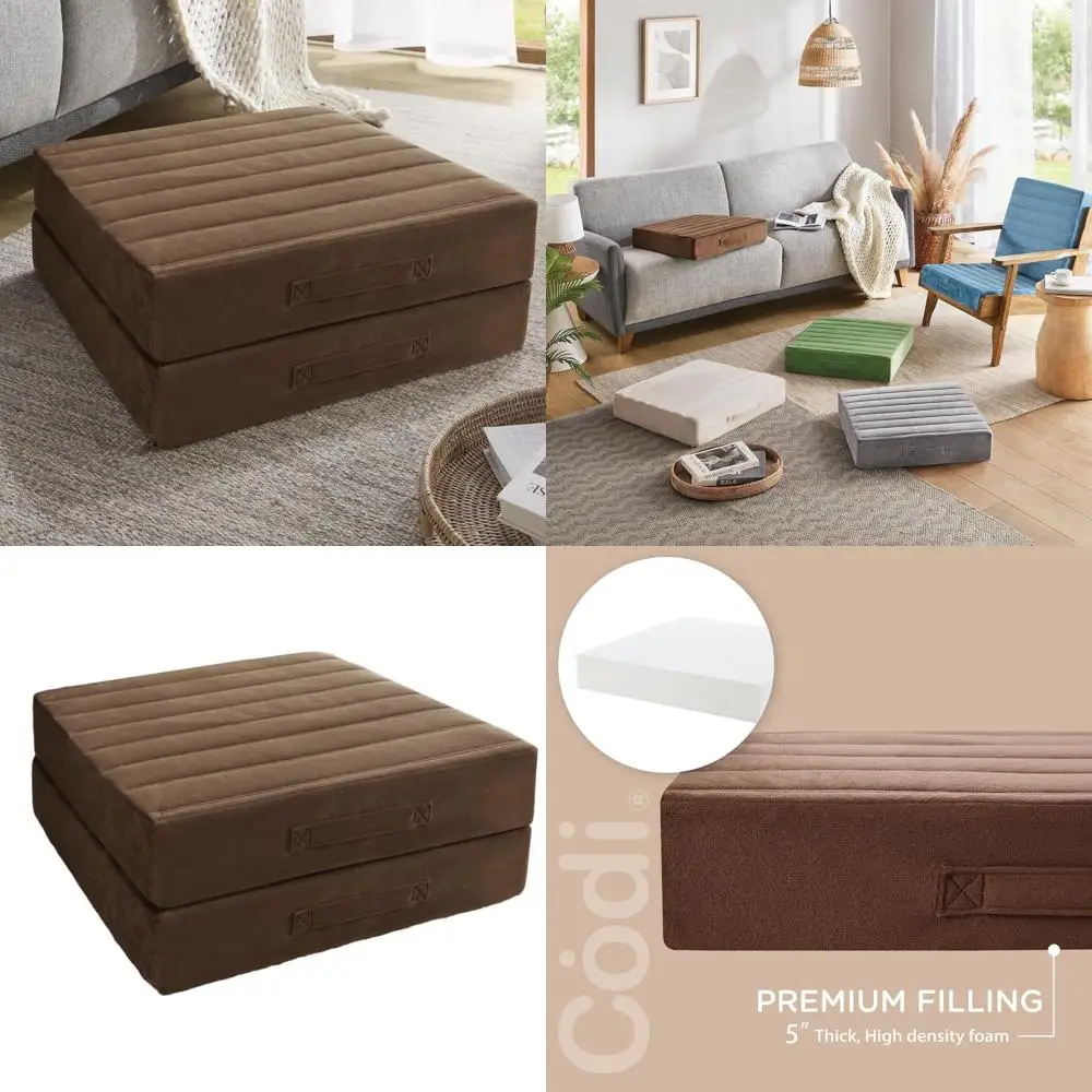 

Набор из 2 шт., 5 толстых напольных подушек из пенопласта для медитации, йоги и сидений — 22 моющихся диванных подушек в кофе