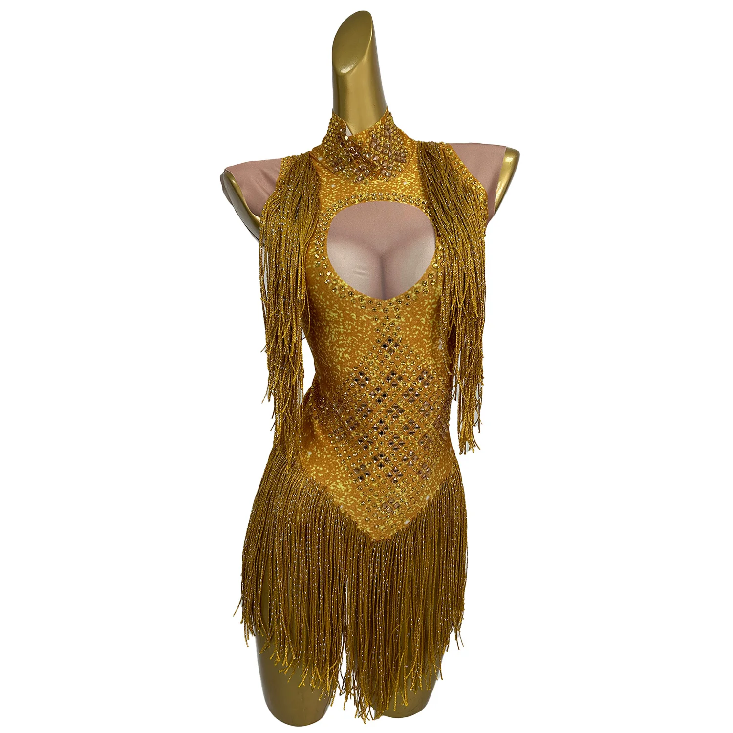 Gold Sequins Fringes Bodysuit Women Sexy Stage Performance Dance Costume Nightclub Bar Leotard Celebrate Outfit Fangkuai