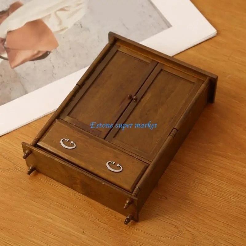 

090B Dollhouses Miniature Wardrobe Model Furniture Closet for Child Imaginative Play