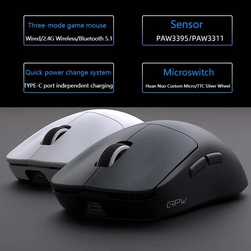 Gpwg3 Gaming Mouse Wireless Bluetooth Connection Wireless Mouse Lightweight Design Paw3311 Chip E-Sports Gaming Accessories