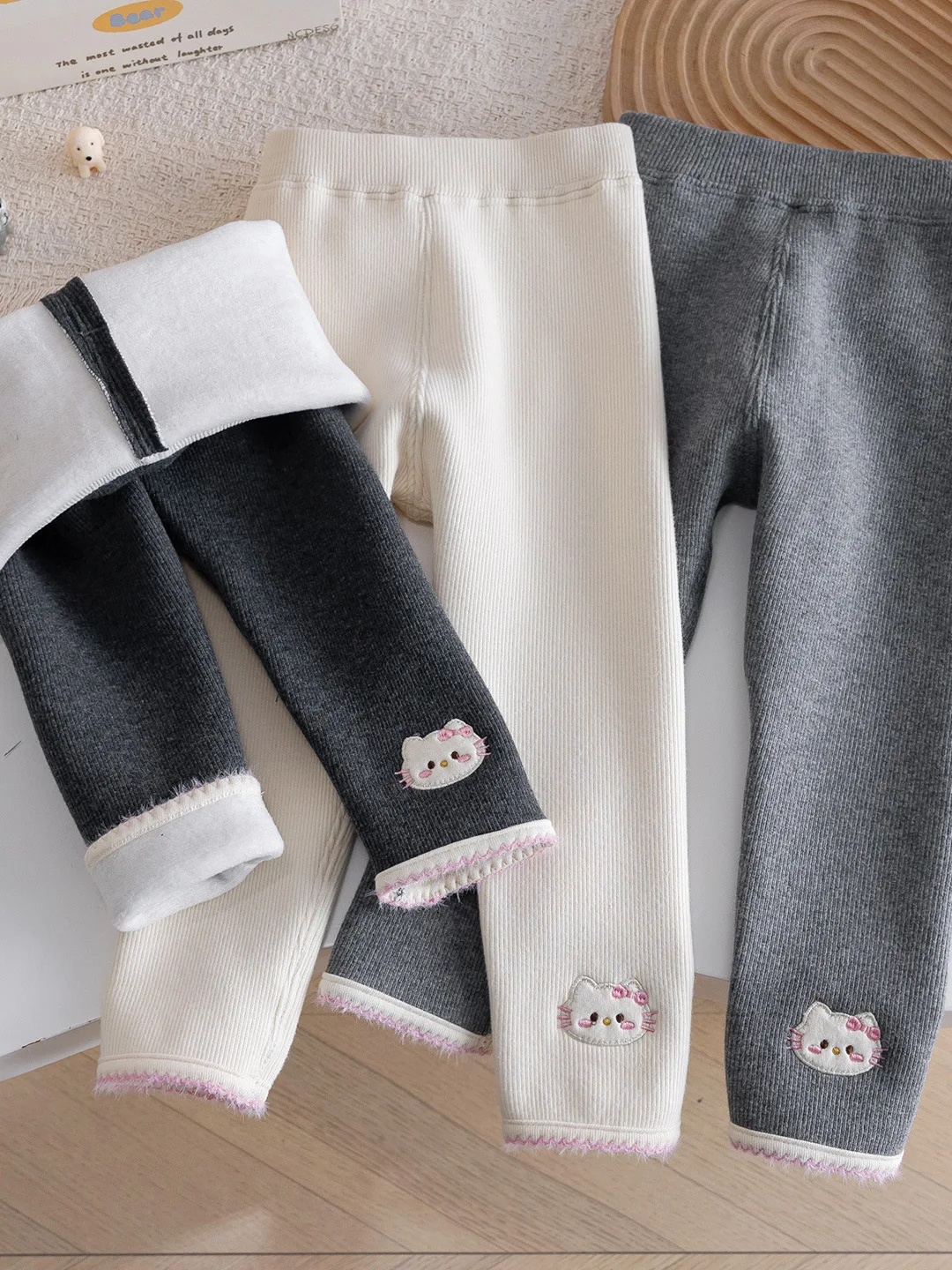 Girls Winter Fce Lined Slim Fit Elastic Bot Pants Children's Faionable Trousers Base Layer Stretchy Pants for Kids