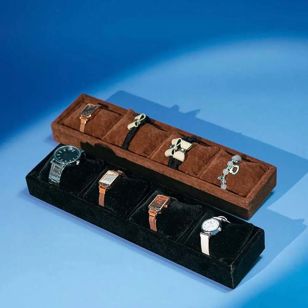 

Wristwatch Case Watch Display Holder Bracelet Watch Storage Organizer Flannelette Cloth Jewelry Displays Case 4 Grids