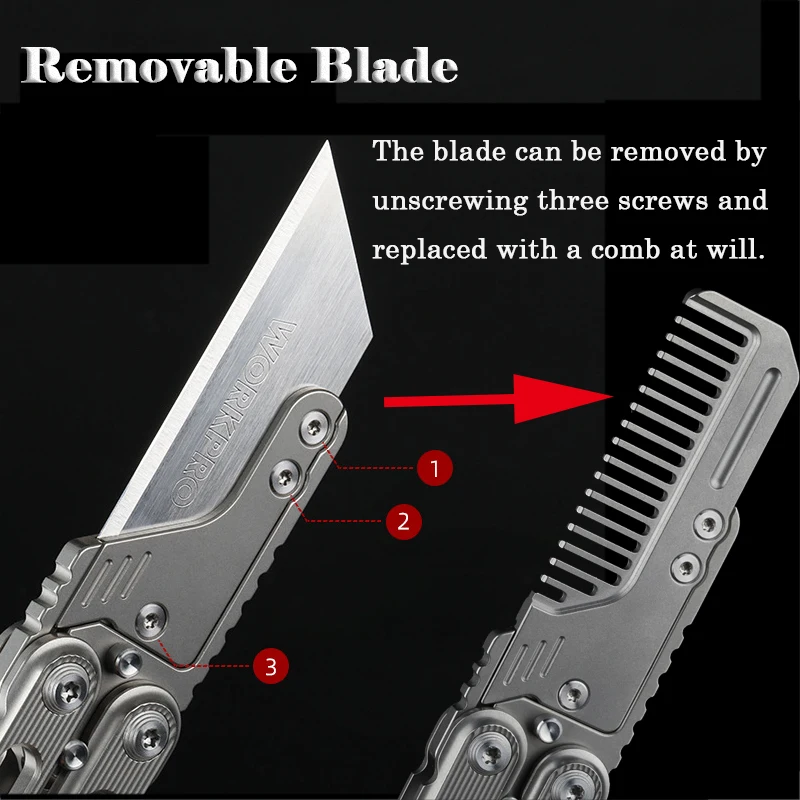 Titanium Alloy Folding Knife Replaceable Comb Outdoor Multi-function EDC Kinfe Bottle Opener Practice Trainning Utility Tool