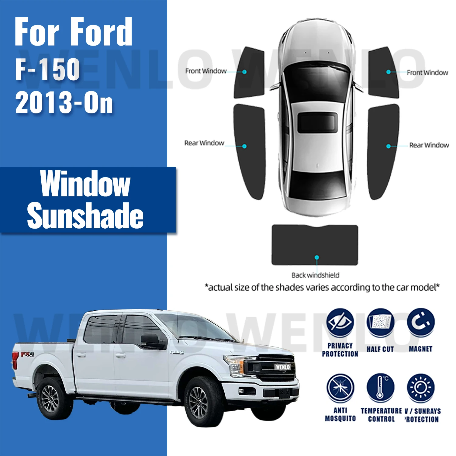 For Ford F-150 F150 2015-2023 F 150 Magnetic Car Sunshade Shield Front Windshield Frame Curtain Rear Side Window Sun Shades