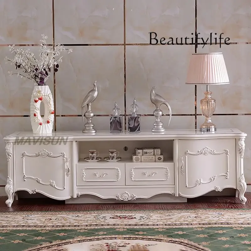 YY Small Apartment Living Room Bedroom Solid Wood Tv Cabinet Modern French Light Luxury Narrow Ultra-Thin Floor Drawer Cabinet