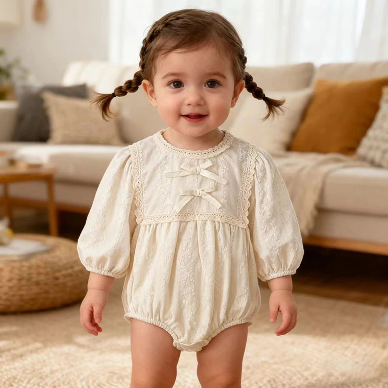 

Новинка 2023 года, осенний комбинезон в корейском стиле, хлопковый комбинезон с длинными рукавами и вышивкой, боди для новорожденных девочек, милая одежда для маленьких девочек 0-24 месяцев