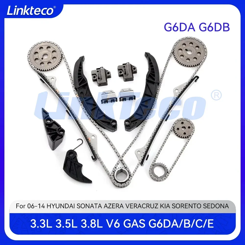 

Комплект цепи ГРМ двигателя подходит для 3.3 3.5 3.8 L V6 для 06-14 Hyundai Santa Kia Sedona AZERA 3.3L 3.5L 3.8L V6 DOHC G6DA G6DB G6DC G6CD