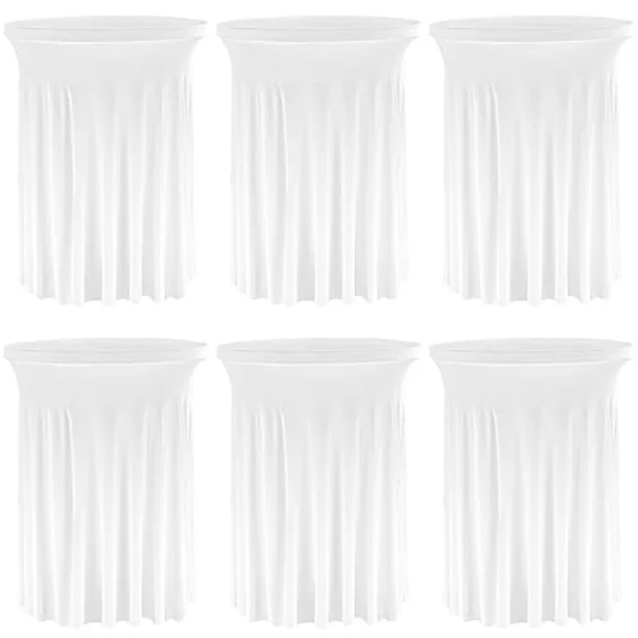 

6 Pack Round Cocktail Tablecloth 32"x 43" Spandex Cocktail Table Skirt Washable Stretch Fitted Table Covers for High Top Bar We