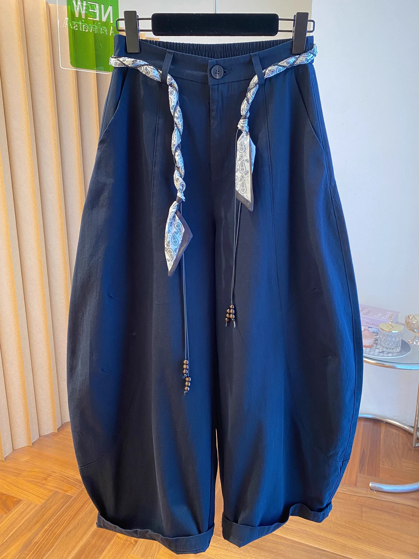 

High Waist Casual Knife-ape Pants for Men And Women with Belt Loose Fit Fall Faionable Banana Pants Scythe Pants Trendy
