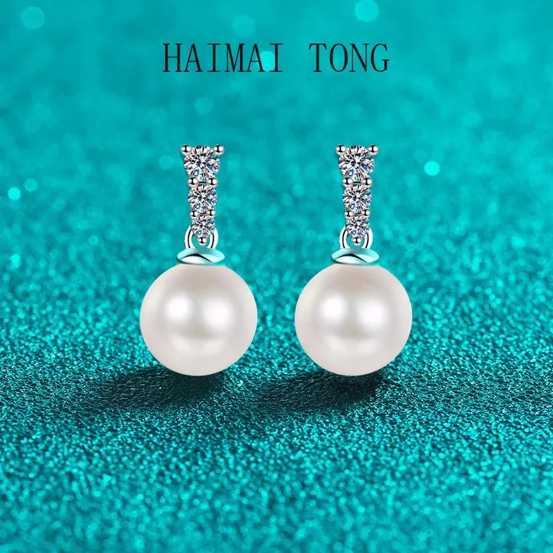 

HAIMAITONG moissanite diamond pearl earrings pt950 platinum women's atmospheric earrings niche premium earrings