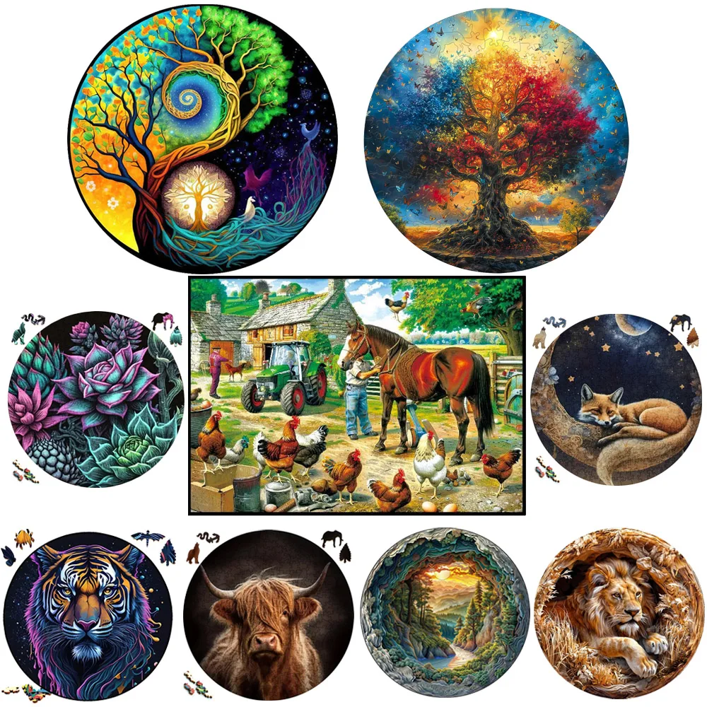 

Yinyang Tree Wooden Animal Puzzle for Adult Kids Lovely Fox Wood Puzzles Decompressed Toys Holiday Gifts