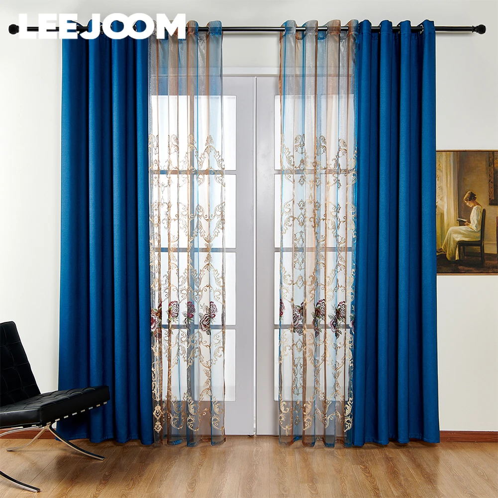 LEEJOOOM Embroidered Tulle Sheer Gauze Curtain with Valance Luxury Style for Living Room Bedroom Window Blinds