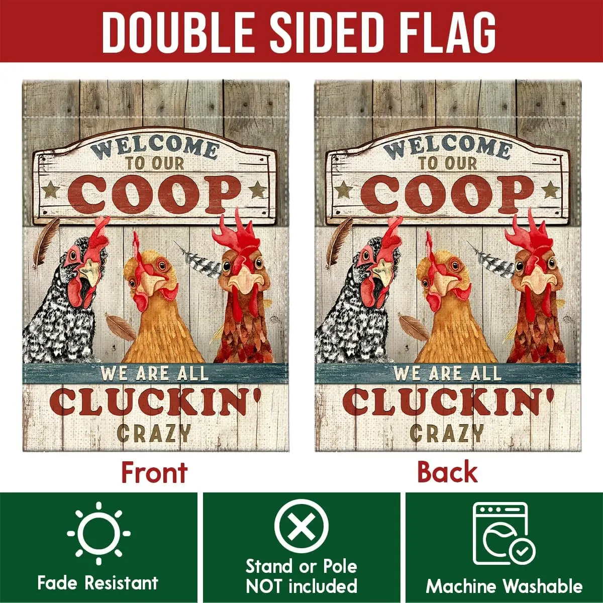 Garden Flag Christmas, Chicken Coop Yard Flag Markers, Welcome Banner for Rustic Farmhouse, Funny Chicken Gifts Sign for Wom SSL view 4