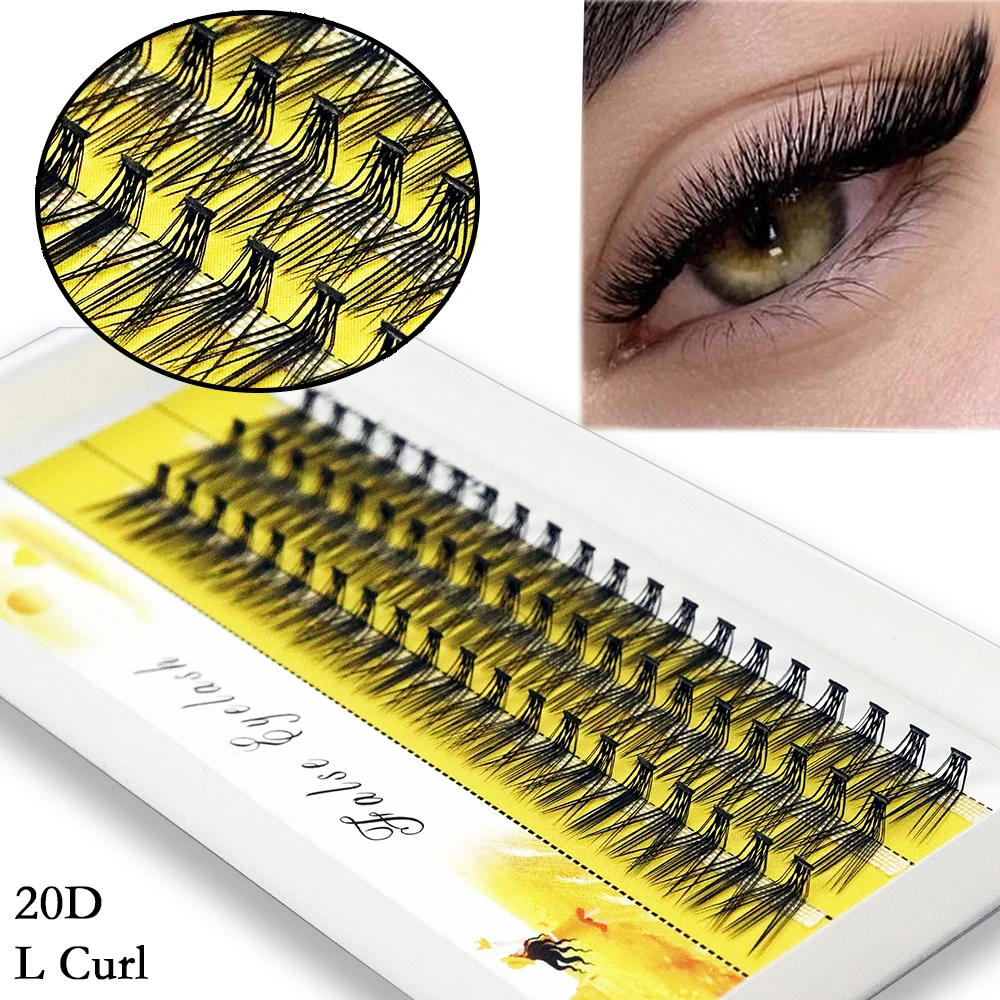 New 20D L-type Cluster Eyelash 1box/60 Extension 3D Natural Russian Individual Eyelashes bunches Bundle Makeup Tool Lashes