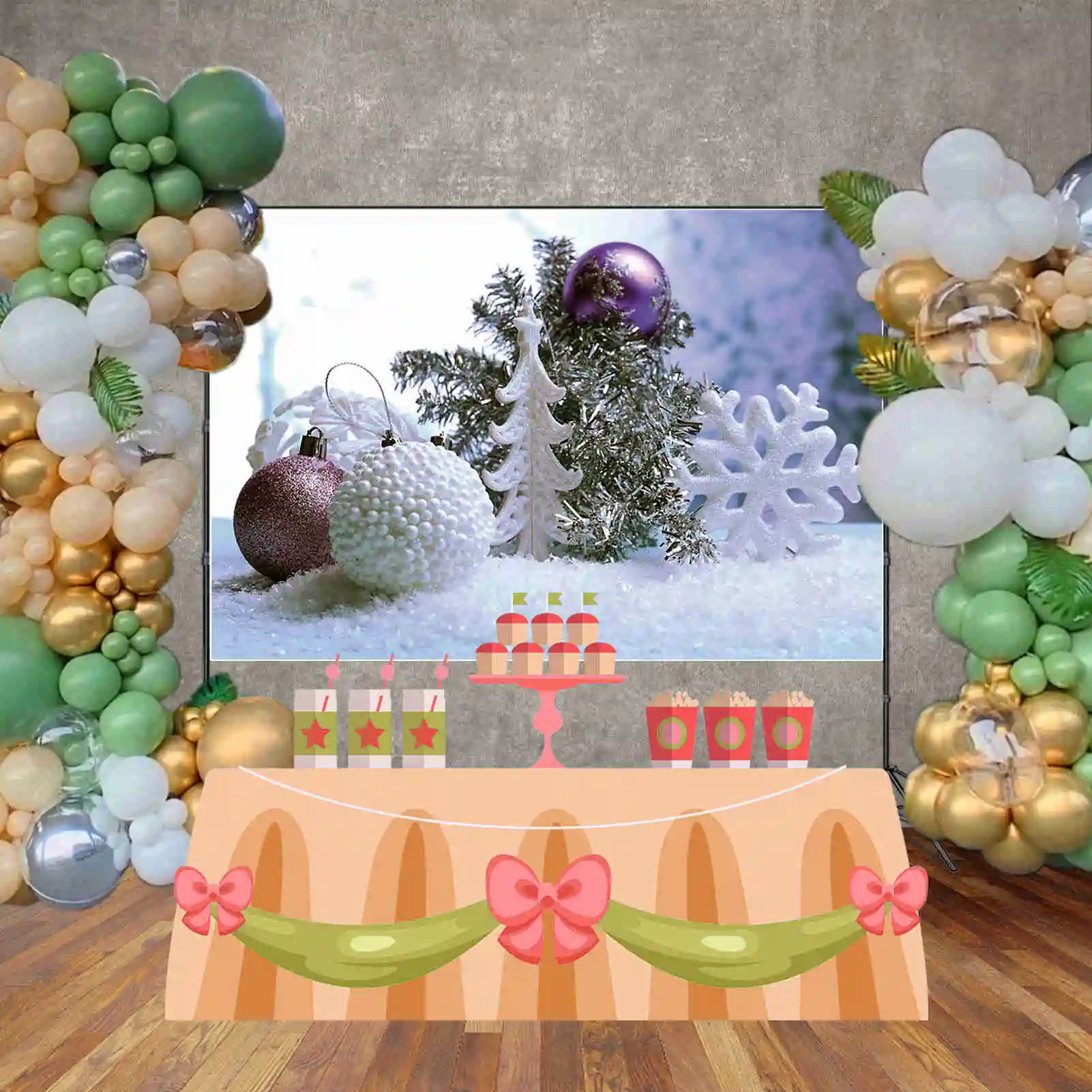 MOON.QG Christmas Decoration Background Photography Snowflake Baubles Gifts Photozone Backdrop Baby Photo Studio Photocall Props