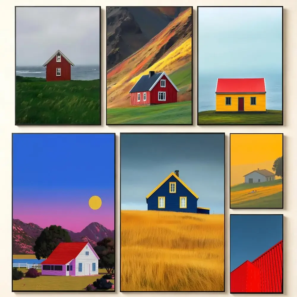 Artistic style High contrast saturated colored house Poster Contemporary Home Wall Ornaments & Stylish Indoor Accents