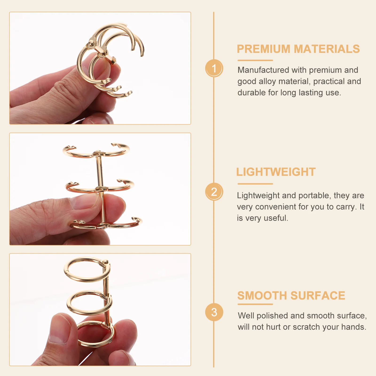 6 Pcs Folder Ring Page Turning Binder Rings Paper Three-hole Book The Circle Polished Alloy Clamp Loose Leaf