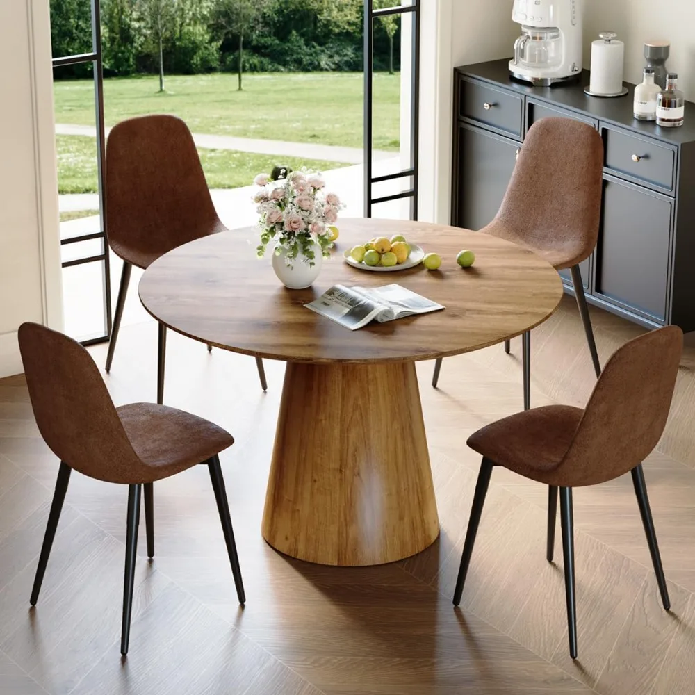 

Round Dining Table Set for 4, Modern Kitchen Small 45 Inch Wood Round Dinner Table for Living Room Home Furniture