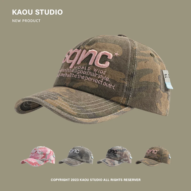 

American Spice Girl Style Camouflage Sun Cap Women Trend Versatile New Spring Autumn Letter Embroidery Baseball Cap Men