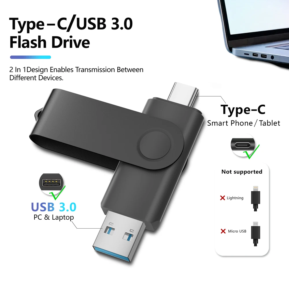 100pcs TYPE-C USB3.0 Flash Drive 128GB Creative Gift Pen Drive 64GB Free Custom Logo Memory Stick 32G Real Capacity U Disk 16G