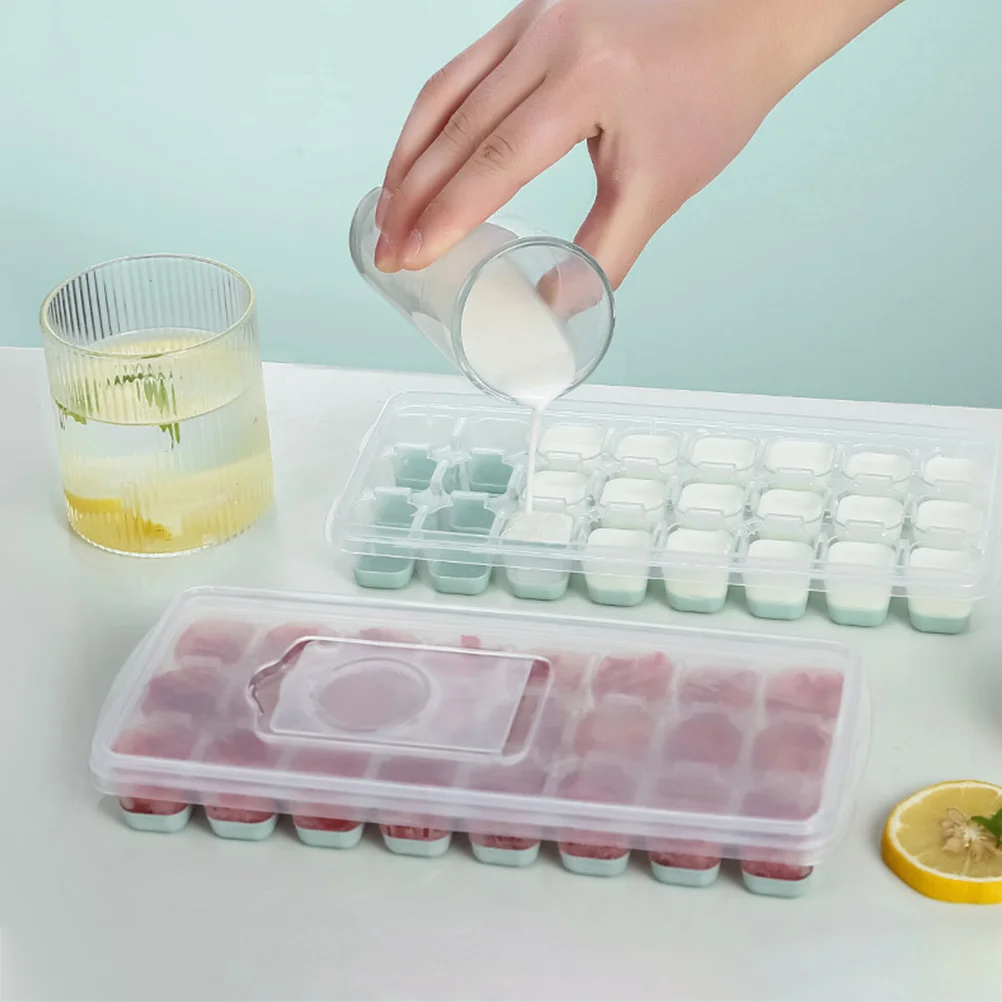 

1Set Ice Cube Maker Mold Tray Box with Lid Reusable Ice Tray Container for Freezer Home Party Snack Shop