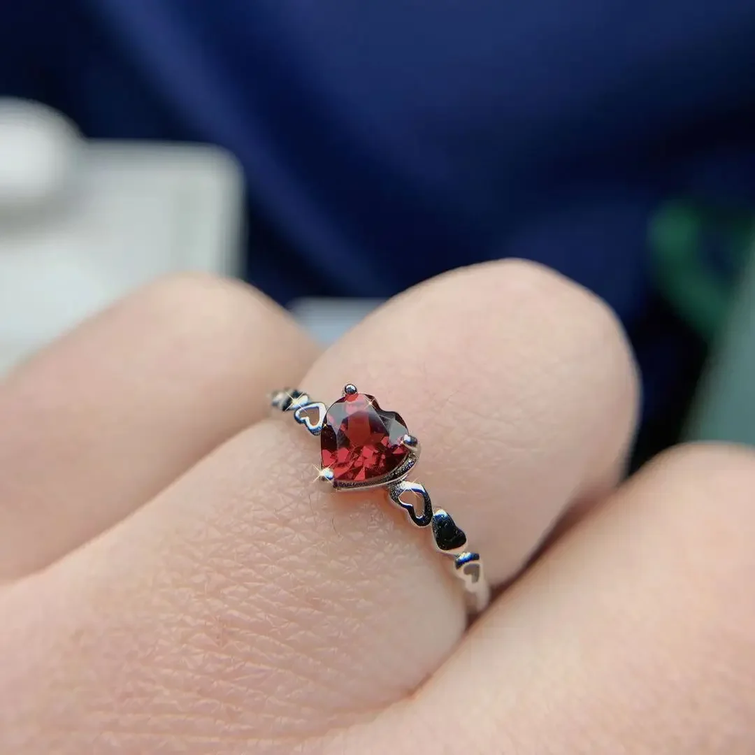 

Модное кольцо с драгоценным камнем в форме сердца для молодой девушки, 5 мм, кольцо с натуральным гранатом и аметистом, твердое серебро 925 пробы, ювелирные изделия с аметистом и гранатом