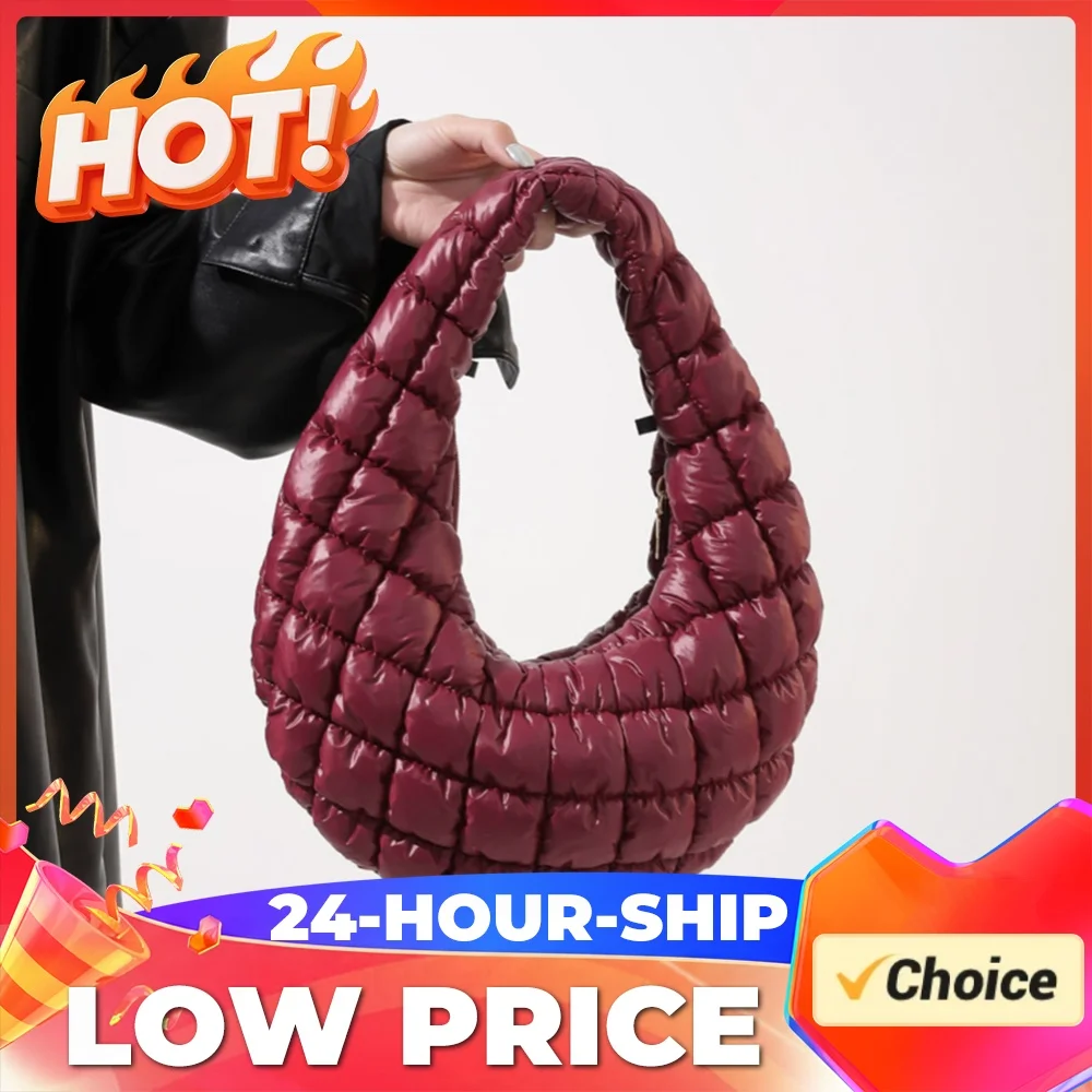 Women Soft Satchel Bag Versatile Cloud Pleatd Bag Lightweight Down Clutch Bag Quilted Tote Handbag Fall Winter Purse