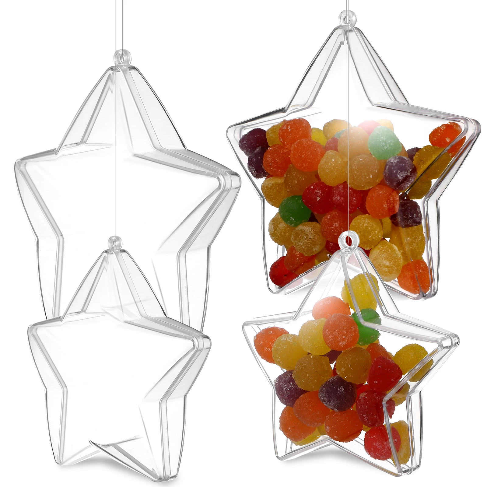 

20Pcs DIY Clear Plastic Fillable Stars Star Ornaments Christmas Tree Decoration Wedding Candy Boxes Craft Supplies