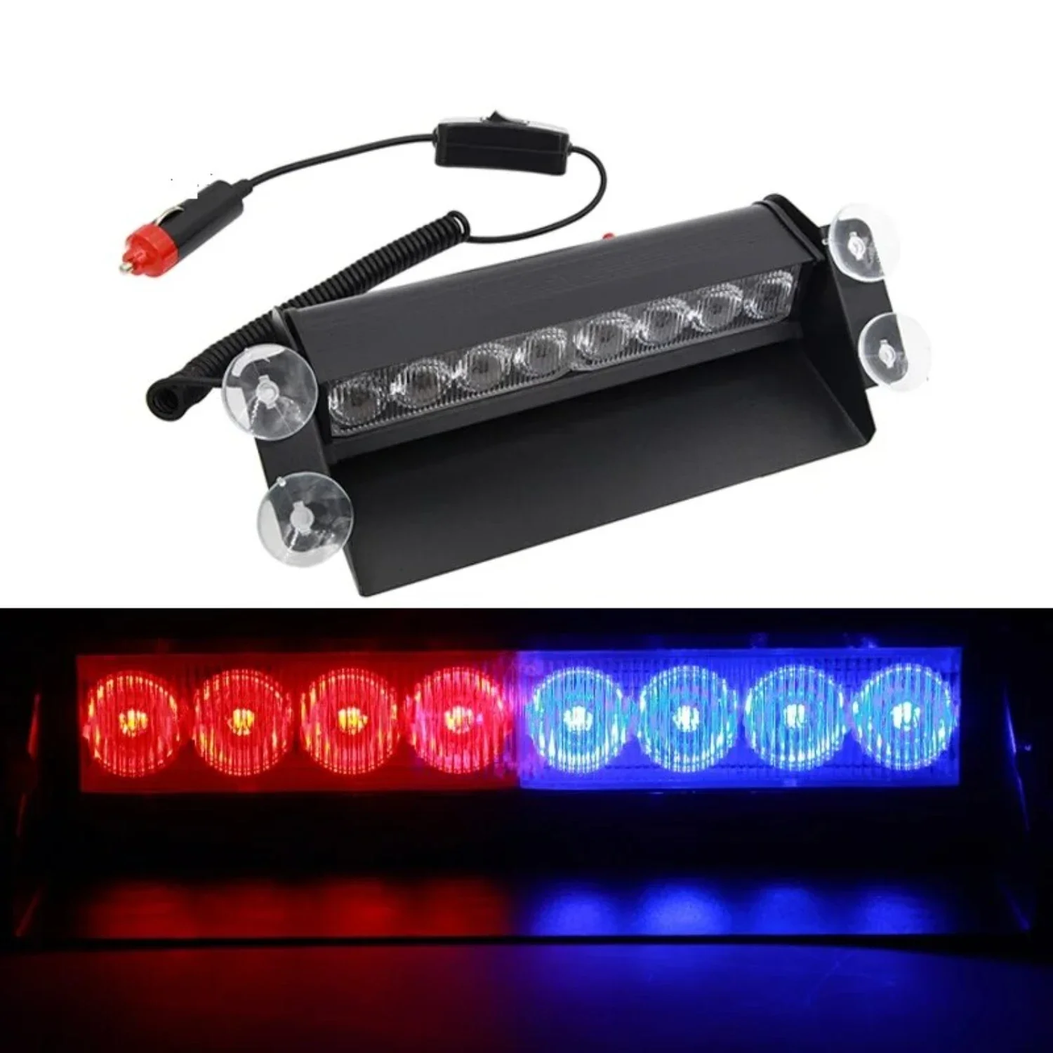 

Set of 8 High Visibility Emergency Red Blue Strobe Police Car Warning Lights for Road Safety - Powerful Windshield Flashing Lamp