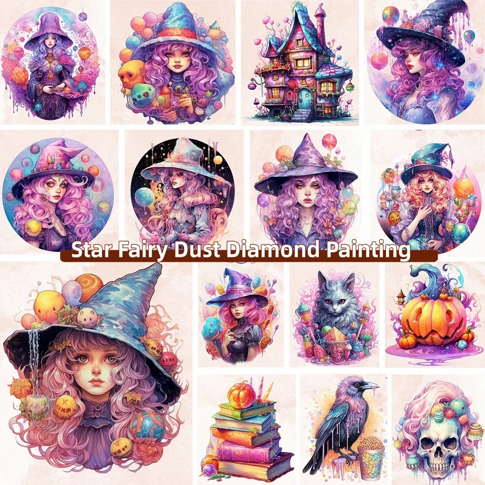 Cartoon New Fairy Dust Diamond Painting Embroidery Candy Halloween Witch Art Mosaic Cross Stitch Kits Home Decor Children's Gift