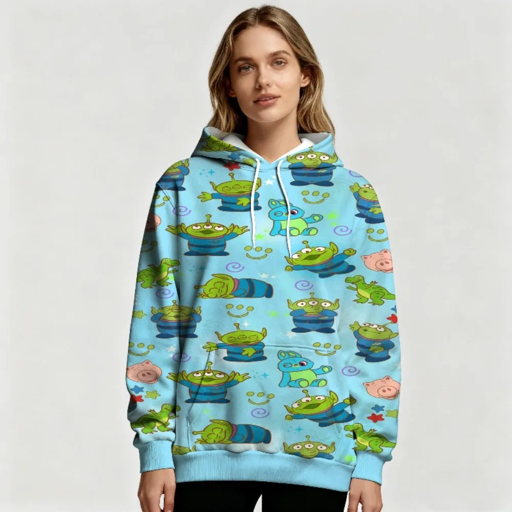Nueva Sudadera con capucha estampada de cuerpo completo de Disney Toy Story Alien para mujer, jersey cómodo para otoño e invierno, ropa informal para exteriores