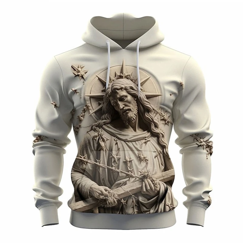 

Newest Jesus Cross 3d Print Hooded Sweatshirt Spring Casual Long Sleeve Oversized Street Clothing Mens Hoodies Sportwear Clothes