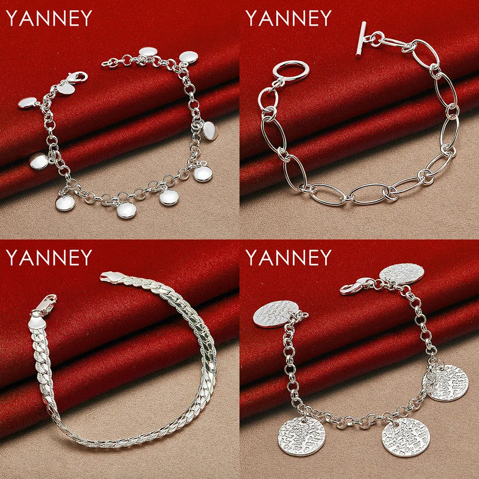 

925 Sterling Silver 8 Inch Delicate Round Hollow Bracelet Women Party Fashion Charm Jewelry Wedding